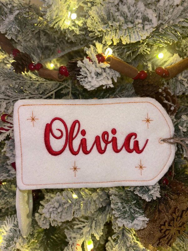 Embroidered Stocking Tag-Embroidered Gift Tag-Embroidered Ornament