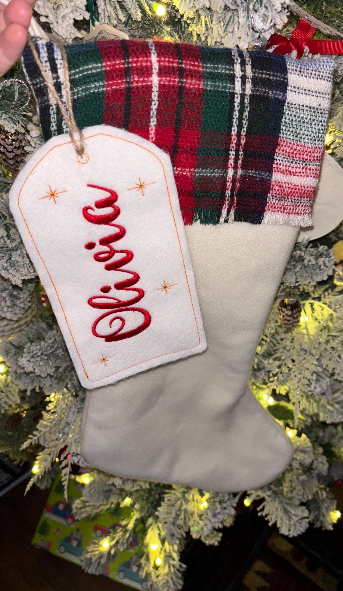 Embroidered Stocking Tag-Embroidered Gift Tag-Embroidered Ornament