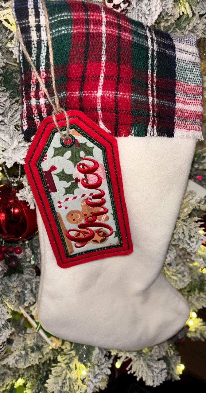 Embroidered Stocking Tag-Embroidered Gift Tag-Embroidered Ornament