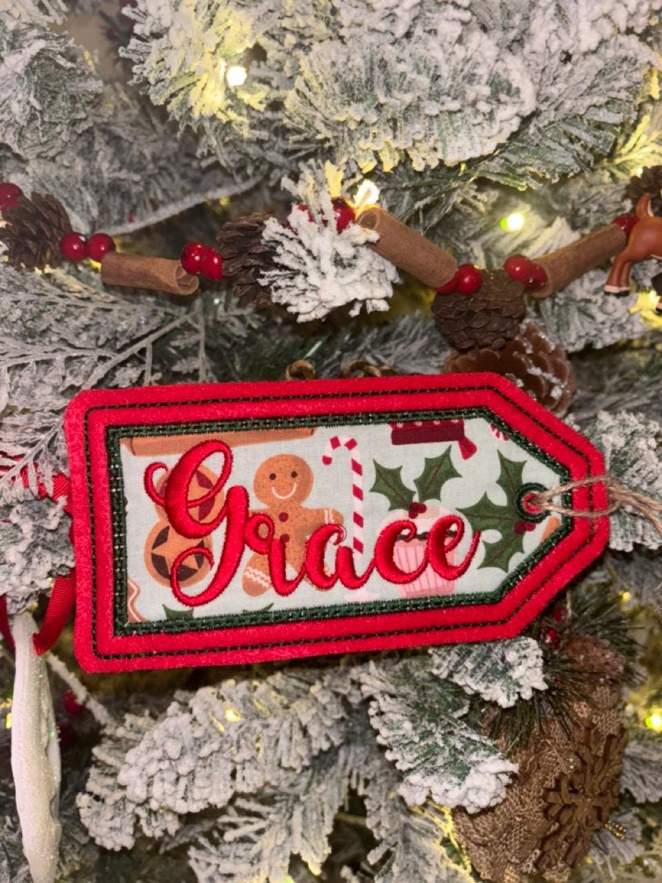 Embroidered Stocking Tag-Embroidered Gift Tag-Embroidered Ornament