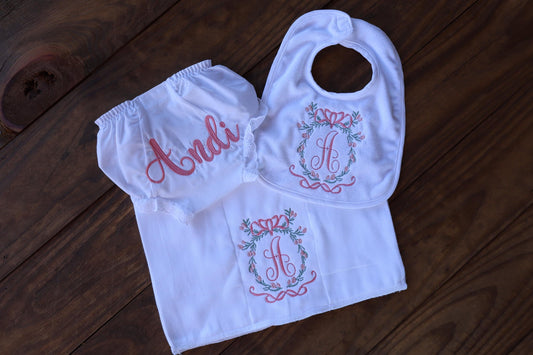 Baby Bloomer Diaper Cover - Personalized Baby Bloomers - Monogrammed Baby Bloomer Diaper Cover - Personalized Burp cloth-Baby Bib