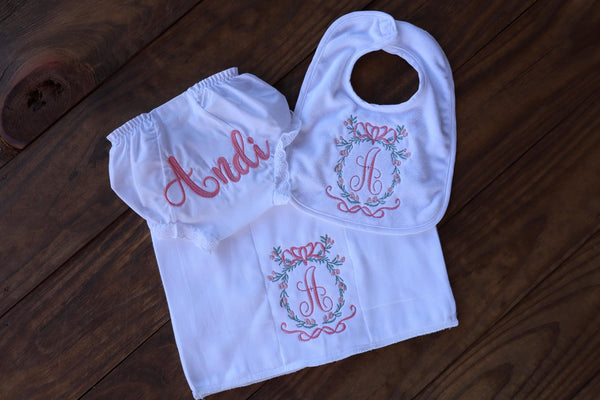 Baby Bloomer Diaper Cover - Personalized Baby Bloomers - Monogrammed Baby Bloomer Diaper Cover - Personalized Burp cloth-Baby Bib